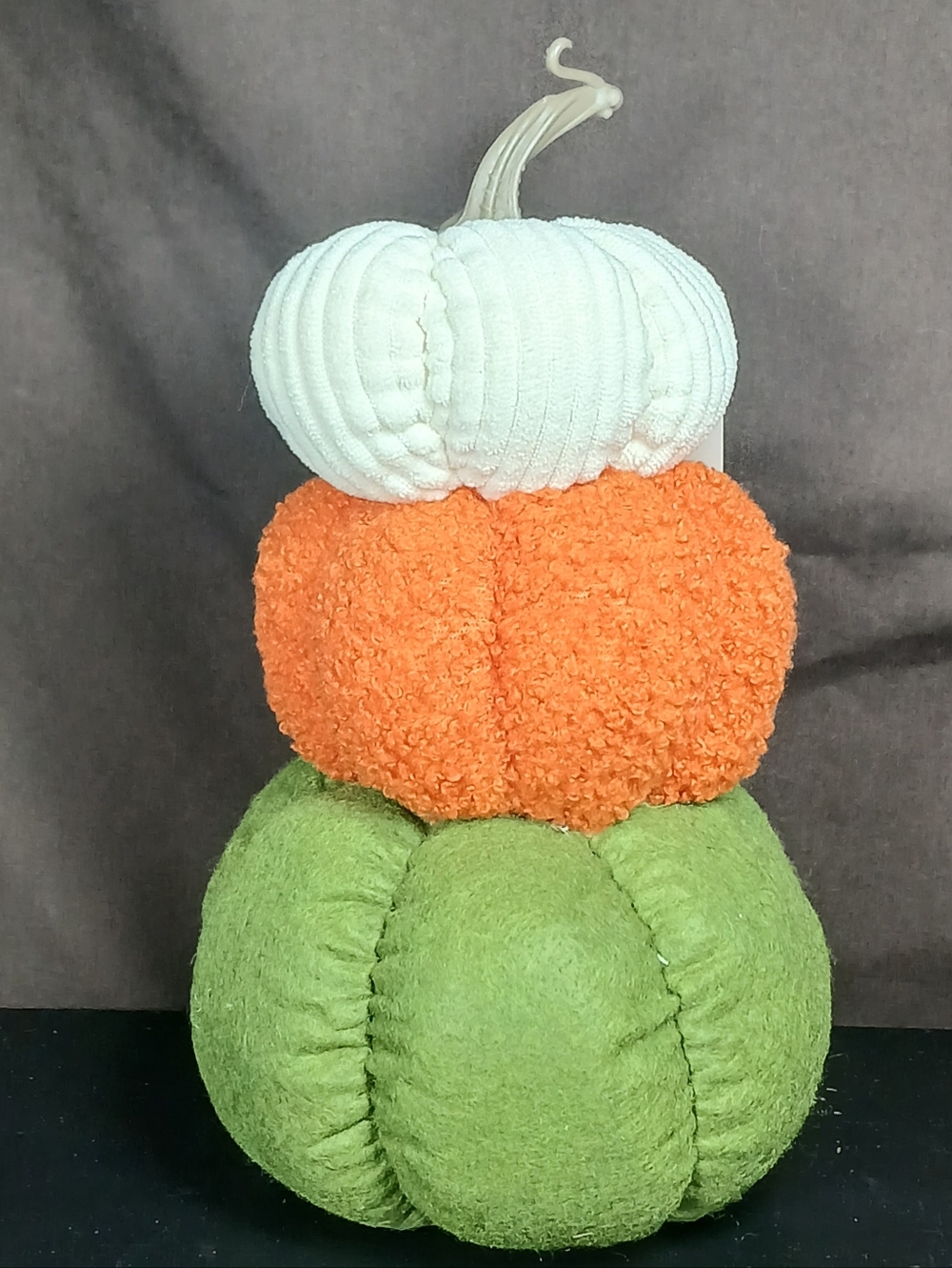 New Three Tiered Stacked Pumpkins Farmhouse Plush Fall Autumn Table Decor 11"